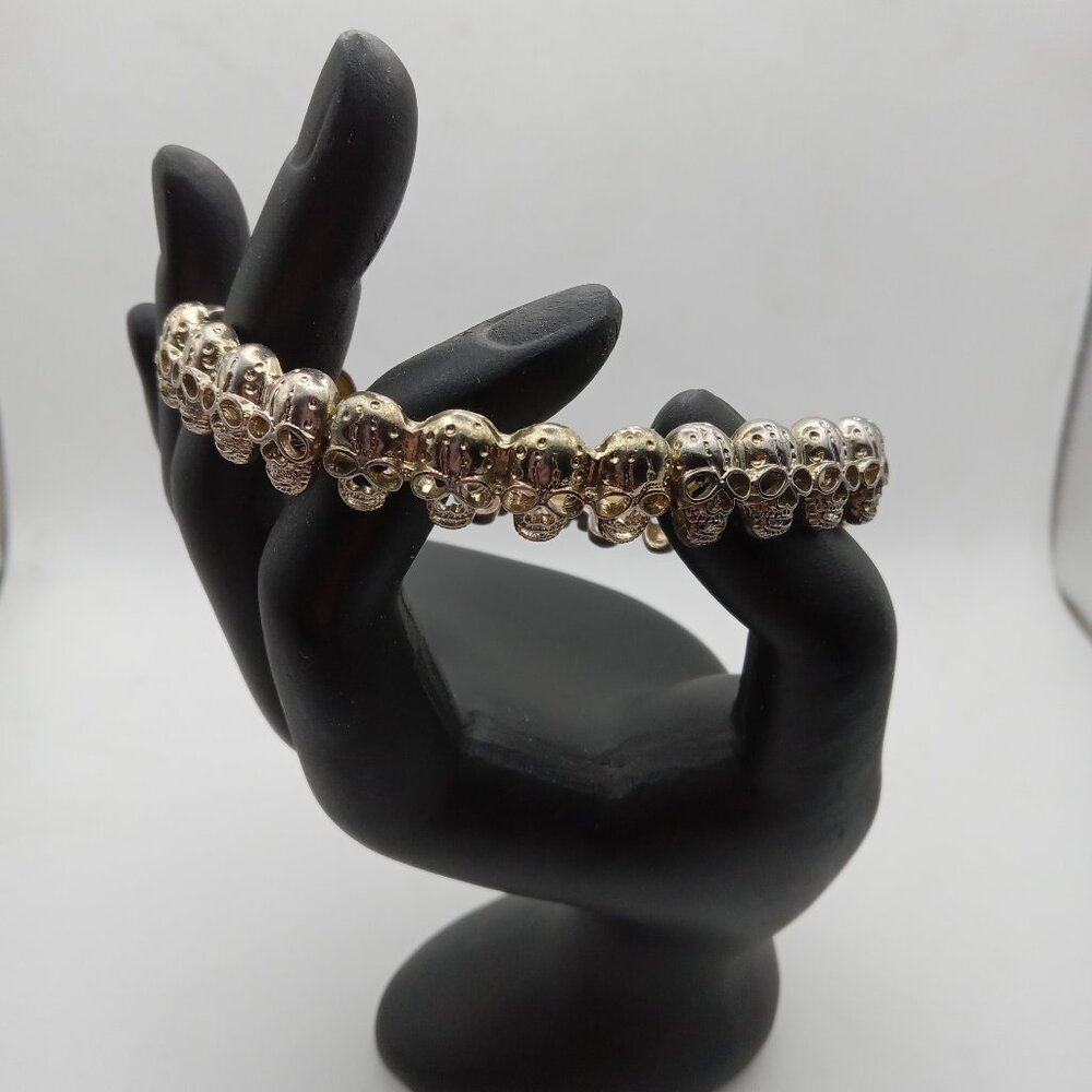 Skull Bracelet Halloween Stretch Gold Tone Skull Beads One Size Woman Goth